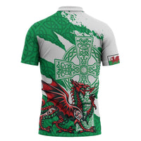 Wales Celtic Cross Zipper Polo Shirt Cymru Am Byth Green Version - Wonder Print Shop