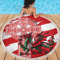 Wales Celtic Cross Beach Blanket Cymru Am Byth Red Version - Wonder Print Shop