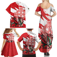 Wales Celtic Cross Family Matching Summer Maxi Dress and Hawaiian Shirt Cymru Am Byth Red Version - Wonder Print Shop
