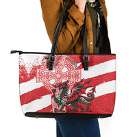Wales Celtic Cross Leather Tote Bag Cymru Am Byth Red Version - Wonder Print Shop