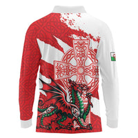Wales Celtic Cross Long Sleeve Polo Shirt Cymru Am Byth Red Version - Wonder Print Shop