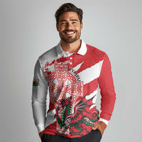 Wales Celtic Cross Long Sleeve Polo Shirt Cymru Am Byth Red Version - Wonder Print Shop