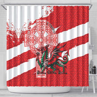 Wales Celtic Cross Shower Curtain Cymru Am Byth Red Version - Wonder Print Shop