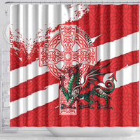 Wales Celtic Cross Shower Curtain Cymru Am Byth Red Version - Wonder Print Shop