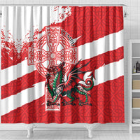 Wales Celtic Cross Shower Curtain Cymru Am Byth Red Version - Wonder Print Shop