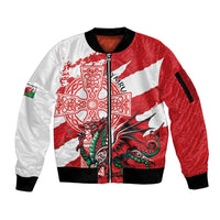 Wales Celtic Cross Sleeve Zip Bomber Jacket Cymru Am Byth Red Version - Wonder Print Shop