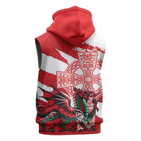 Wales Celtic Cross Sleeveless Hoodie Cymru Am Byth Red Version - Wonder Print Shop