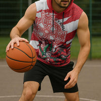 Wales Celtic Cross Sleeveless Hoodie Cymru Am Byth Red Version - Wonder Print Shop