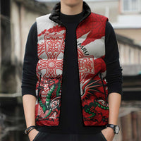 Wales Celtic Cross Sleeveless Puffer Jacket Cymru Am Byth Red Version - Wonder Print Shop