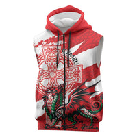Wales Celtic Cross Sleeveless Zip Hoodie Cymru Am Byth Red Version - Wonder Print Shop