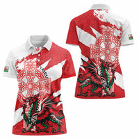 Wales Celtic Cross Women Polo Shirt Cymru Am Byth Red Version - Wonder Print Shop