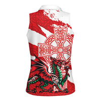 Wales Celtic Cross Women Sleeveless Polo Shirt Cymru Am Byth Red Version - Wonder Print Shop
