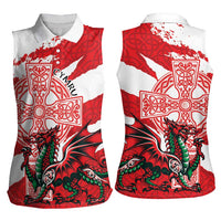 Wales Celtic Cross Women Sleeveless Polo Shirt Cymru Am Byth Red Version - Wonder Print Shop