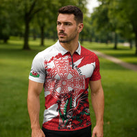 Wales Celtic Cross Zipper Polo Shirt Cymru Am Byth Red Version - Wonder Print Shop