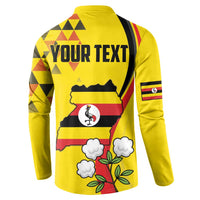 Personalized Uganda Independence Day Button Sweatshirt Grey Crowned Crane Bird - Wonder Print Shop