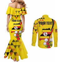 Personalized Uganda Independence Day Couples Matching Mermaid Dress and Long Sleeve Button Shirt Grey Crowned Crane Bird