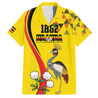 Personalized Uganda Independence Day Family Matching Long Sleeve Bodycon Dress and Hawaiian Shirt Grey Crowned Crane Bird - Wonder Print Shop