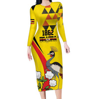 Personalized Uganda Independence Day Family Matching Long Sleeve Bodycon Dress and Hawaiian Shirt Grey Crowned Crane Bird - Wonder Print Shop