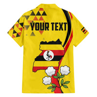 Personalized Uganda Independence Day Family Matching Off The Shoulder Long Sleeve Dress and Hawaiian Shirt Grey Crowned Crane Bird - Wonder Print Shop