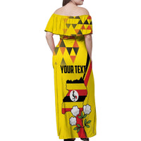 Personalized Uganda Independence Day Family Matching Off Shoulder Maxi Dress and Hawaiian Shirt Grey Crowned Crane Bird - Wonder Print Shop