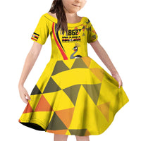 Personalized Uganda Independence Day Family Matching Off Shoulder Short Dress and Hawaiian Shirt Grey Crowned Crane Bird - Wonder Print Shop