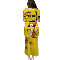 Personalized Uganda Independence Day Family Matching Puletasi and Hawaiian Shirt Grey Crowned Crane Bird - Wonder Print Shop