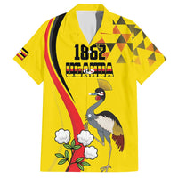 Personalized Uganda Independence Day Family Matching Short Sleeve Bodycon Dress and Hawaiian Shirt Grey Crowned Crane Bird - Wonder Print Shop