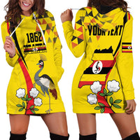 Personalized Uganda Independence Day Hoodie Dress Grey Crowned Crane Bird - Wonder Print Shop