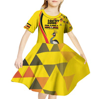 Personalized Uganda Independence Day Kid Short Sleeve Dress Grey Crowned Crane Bird - Wonder Print Shop