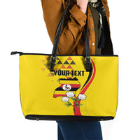 Personalized Uganda Independence Day Leather Tote Bag Grey Crowned Crane Bird - Wonder Print Shop