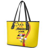 Personalized Uganda Independence Day Leather Tote Bag Grey Crowned Crane Bird - Wonder Print Shop