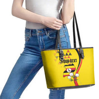Personalized Uganda Independence Day Leather Tote Bag Grey Crowned Crane Bird - Wonder Print Shop