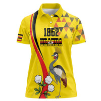 Personalized Uganda Independence Day Women Polo Shirt Grey Crowned Crane Bird - Wonder Print Shop