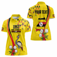 Personalized Uganda Independence Day Women Polo Shirt Grey Crowned Crane Bird - Wonder Print Shop