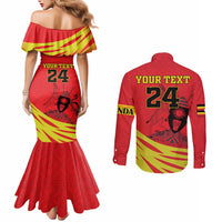 Custom Uganda Independence Day 1962 Couples Matching Mermaid Dress and Long Sleeve Button Shirt Coat Of Arms With Kente Patterns