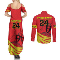 Custom Uganda Independence Day 1962 Couples Matching Summer Maxi Dress and Long Sleeve Button Shirt Coat Of Arms With Kente Patterns - Wonder Print Shop