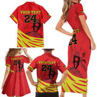Custom Uganda Independence Day 1962 Family Matching Short Sleeve Bodycon Dress and Hawaiian Shirt Coat Of Arms With Kente Patterns - Wonder Print Shop