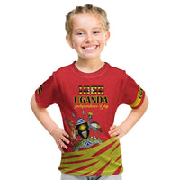 Custom Uganda Independence Day 1962 Kid T Shirt Coat Of Arms With Kente Patterns - Wonder Print Shop