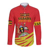 Custom Uganda Independence Day 1962 Long Sleeve Button Shirt Coat Of Arms With Kente Patterns - Wonder Print Shop