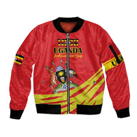 Custom Uganda Independence Day 1962 Sleeve Zip Bomber Jacket Coat Of Arms With Kente Patterns - Wonder Print Shop