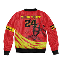 Custom Uganda Independence Day 1962 Sleeve Zip Bomber Jacket Coat Of Arms With Kente Patterns - Wonder Print Shop
