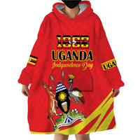 Custom Uganda Independence Day 1962 Wearable Blanket Hoodie Coat Of Arms With Kente Patterns - Wonder Print Shop