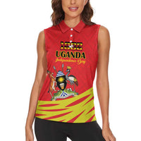 Custom Uganda Independence Day 1962 Women Sleeveless Polo Shirt Coat Of Arms With Kente Patterns - Wonder Print Shop