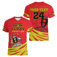 Custom Uganda Independence Day 1962 Women V-Neck T-Shirt Coat Of Arms With Kente Patterns - Wonder Print Shop
