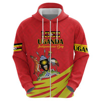 Custom Uganda Independence Day 1962 Zip Hoodie Coat Of Arms With Kente Patterns - Wonder Print Shop