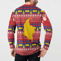 Colombia Christmas Button Sweatshirt Libertad y Orden With Feliz Navidad - Wonder Print Shop