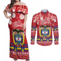 Colombia Christmas Couples Matching Off Shoulder Maxi Dress and Long Sleeve Button Shirt Libertad y Orden With Feliz Navidad - Wonder Print Shop