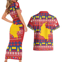 Colombia Christmas Couples Matching Short Sleeve Bodycon Dress and Hawaiian Shirt Libertad y Orden With Feliz Navidad - Wonder Print Shop