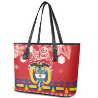 Colombia Christmas Leather Tote Bag Libertad y Orden With Feliz Navidad - Wonder Print Shop
