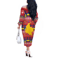 Colombia Christmas Off The Shoulder Long Sleeve Dress Libertad y Orden With Feliz Navidad - Wonder Print Shop